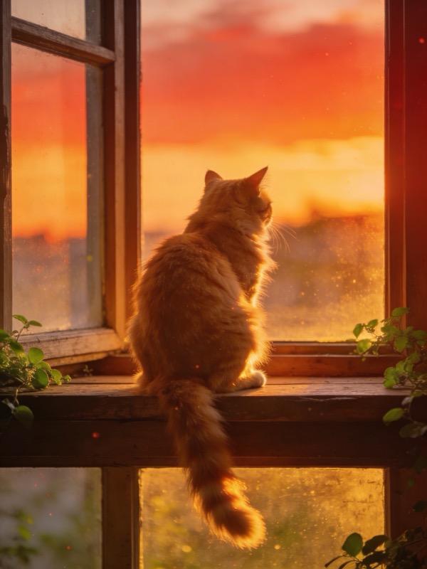 Cat watching sunset
